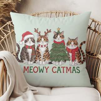 Meowy Catmas Funny Holiday Cats - Christmas Decor  Cushion