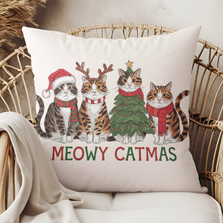Meowy Catmas Funny Holiday Cats - Christmas Decor  Cushion