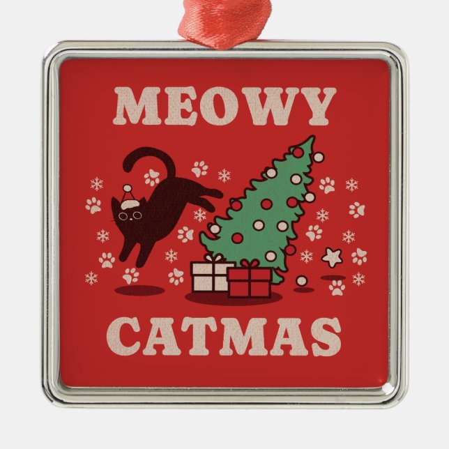 Meowy Catmas Metal Tree Decoration (Front)