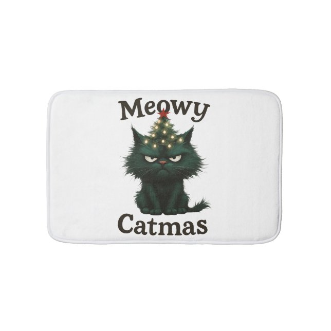 Meowy Catmas Moody cat Bath Mat (Front)