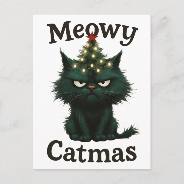 Meowy Catmas Moody cat Postcard (Front)