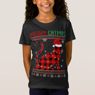 Meowy Catmas Plaid Cat Kitten Lover Ugly Christmas T-Shirt