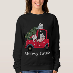 Meowy Catmas Red Truck Cat Christmas Pajama Sweatshirt