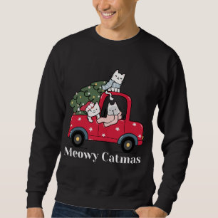 Meowy Catmas Red Truck Cat Christmas Pajama Sweatshirt