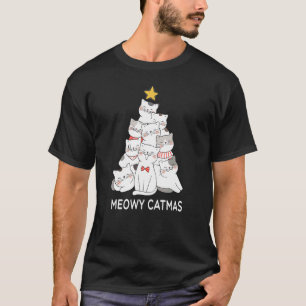 Meowy Catmas Santa Claus Cat Christmas Tree Lights T-Shirt