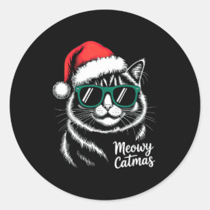 Meowy Catmas Santa Hat Cat Christmas Xmas Classic Round Sticker