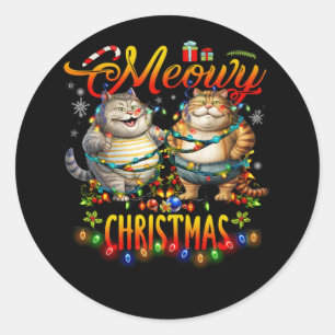 Meowy Catmas Santa Hat Xmas Fat Cat Lover Christma Classic Round Sticker