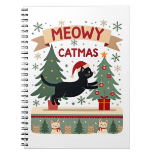 Meowy Catmas, Ugly Christmas Sweater, Cat Christma Notebook