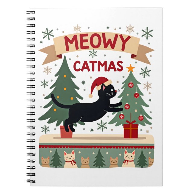 Meowy Catmas, Ugly Christmas Sweater, Cat Christma Notebook (Front)