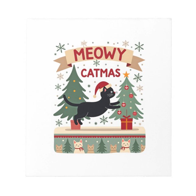 Meowy Catmas, Ugly Christmas Sweater, Cat Christma Notepad (Front)