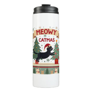 Meowy Catmas, Ugly Christmas Sweater, Cat Christma Thermal Tumbler