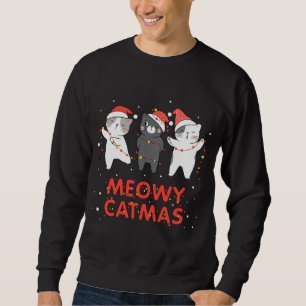 Meowy Catmas Xmas Novelty Cat Lover Christmas Ligh Sweatshirt