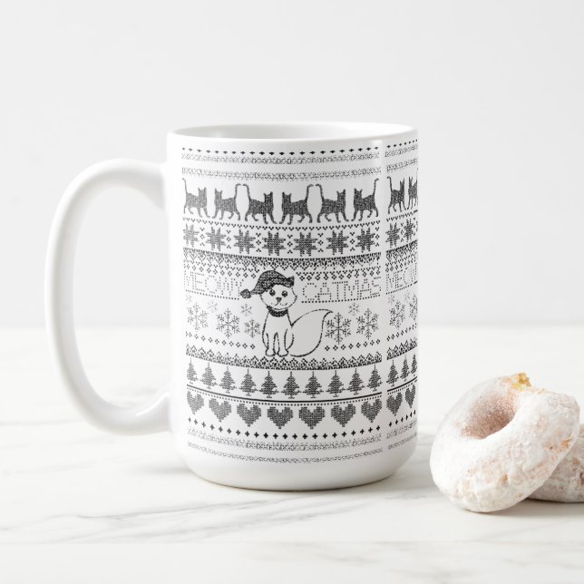 Meowy CatmasCat Ugly Sweater T-Shirt  Coffee Mug (With Donut)