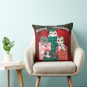 Meowy Catmast Cute Christmas Cats  Cushion