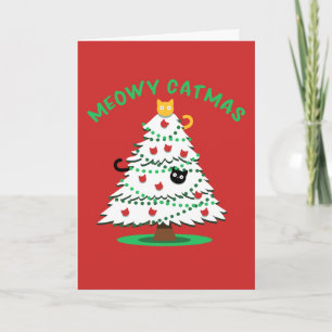 Meowy Catmus   Funny Christmas Tree Cats Holiday Card