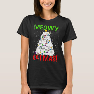Meowy Cats Christmas Tree Xmas Lights Boys Girls K T-Shirt