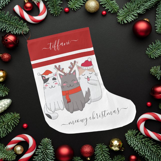 Meowy Christmas 3 Festive Cats Large Christmas Stocking (Creator Uploaded)