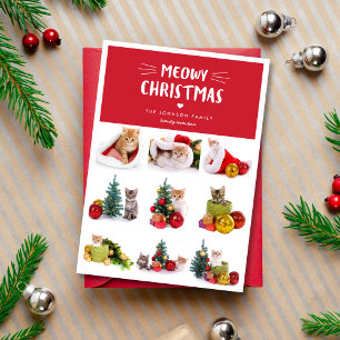 Meowy Christmas 9 Cat Photo Collage Christmas Card