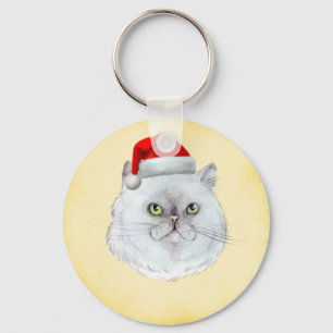 Meowy Christmas! A cute Cat with Santa Hat Key Ring