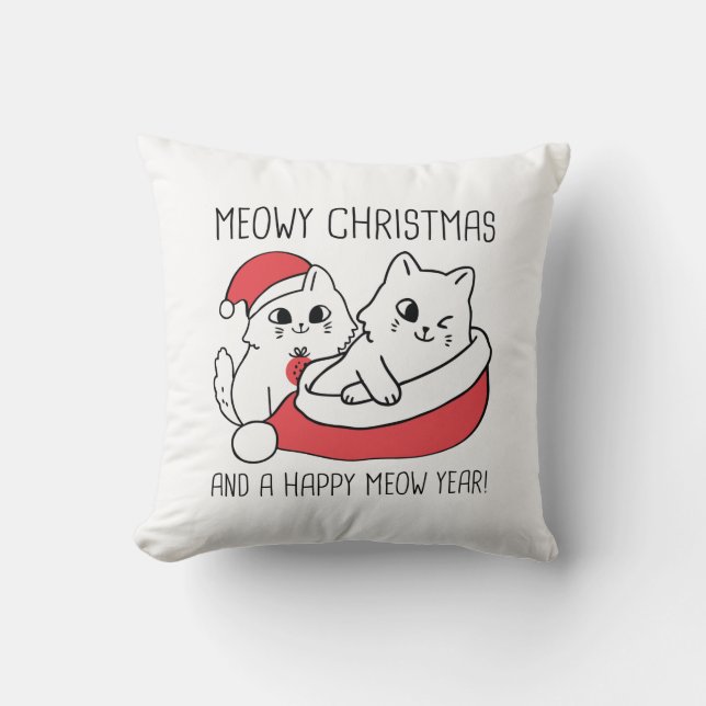Meowy Christmas And A Happy Meow Year Cushion (Front)