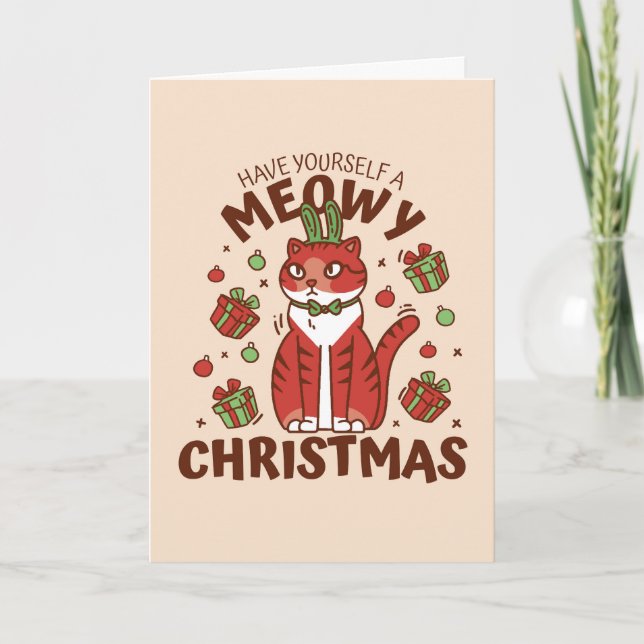 Meowy Christmas and a Happy New Year Holiday Card (Front)