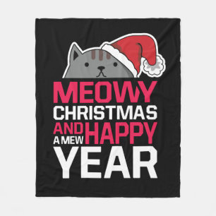 Meowy Christmas and Happy New Year Fleece Blanket