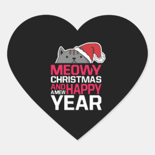 Meowy Christmas and Happy New Year Heart Sticker