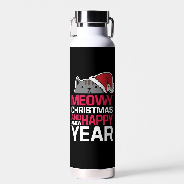 Meowy Christmas and Happy New Year Water Bottle (Front)