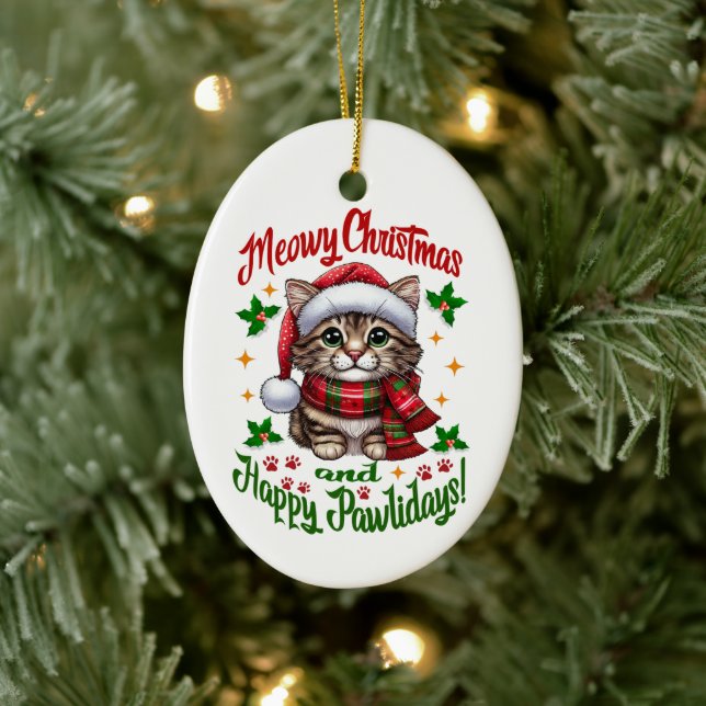 Meowy Christmas And Happy Pawlidays Greetings Ceramic Tree Decoration (Tree)