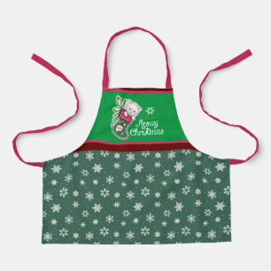 Meowy Christmas Apron Red and Green