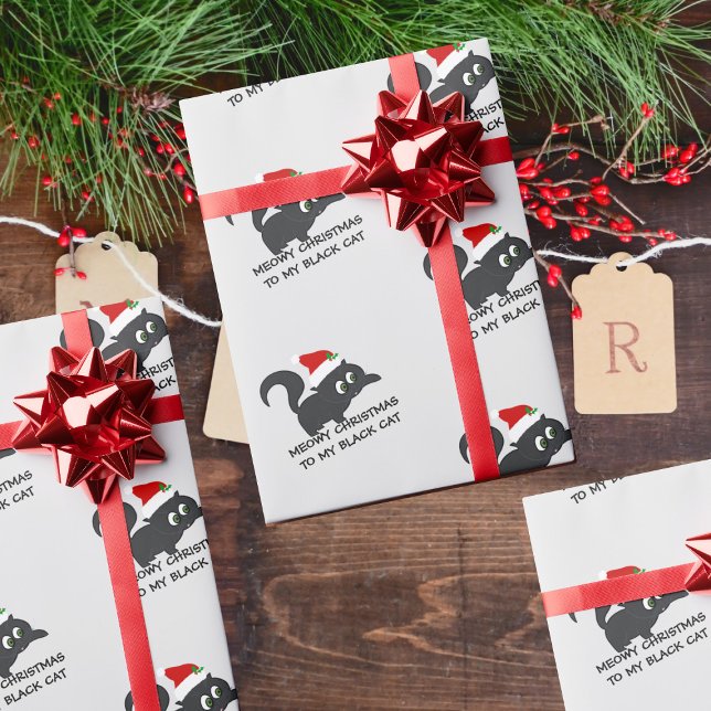 Meowy Christmas Black Cat Custom Wrapping Paper (Meowy Christmas from my black cat to yours!)