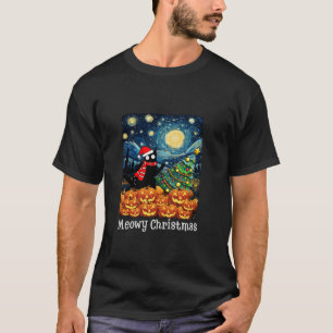 Meowy Christmas Black Cat Lover Santa Xmas Starry T-Shirt