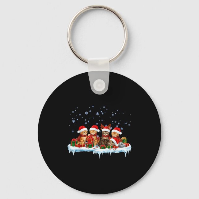 Meowy Christmas Black Cat Pajamas Family Funny Xma Key Ring (Front)