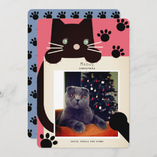 Meowy Christmas Black Cat Red Photo Holiday Card