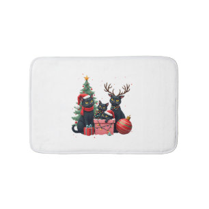 Meowy Christmas Black Cats Play Christmas Tree Lig Bath Mat