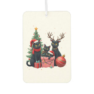 Meowy Christmas Black Cats Play Christmas Tree Lig Car Air Freshener