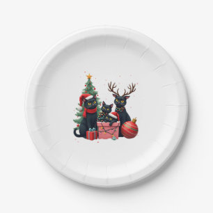 Meowy Christmas Black Cats Play Christmas Tree Lig Paper Plate