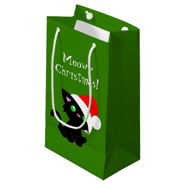Meowy Christmas Black Kitty Gift Bag (Front Angled)