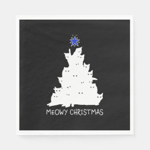 meowy christmas black shirt tree yellow star cat napkin