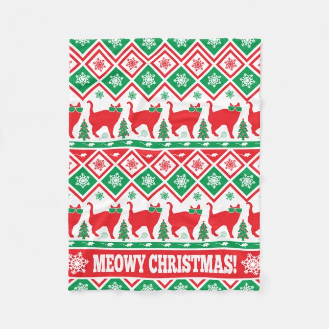 Meowy Christmas Blanket! Ugly XMAS Design! Fleece Blanket (Front)