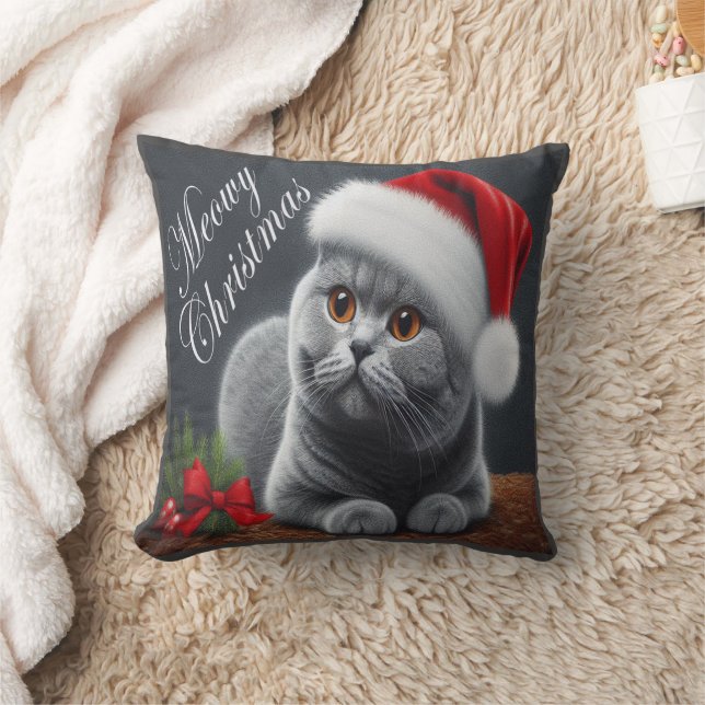 Meowy Christmas British Shorthair Santa Cat Cushion (Blanket)