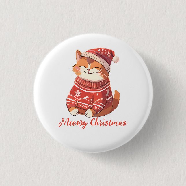 Meowy Christmas Button – Cute Festive Cat Design (Front)