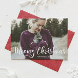 Meowy Christmas Calligraphy Modern Photo Cat Holiday Card<br><div class="desc">Merry Christmas | Send your holiday wishes with this customisable photo Christmas card. It features Meowy Christmas in modern calligraphy. Personalise this modern holiday card by adding your details. This custom cat Christmas card is available in other colours and cardstock. Matching items are available.</div>