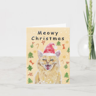 Meowy Christmas card angry yet cute cat