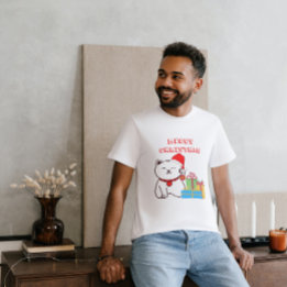 Meowy Christmas! Cartoon Cat Christmas Design T-Shirt