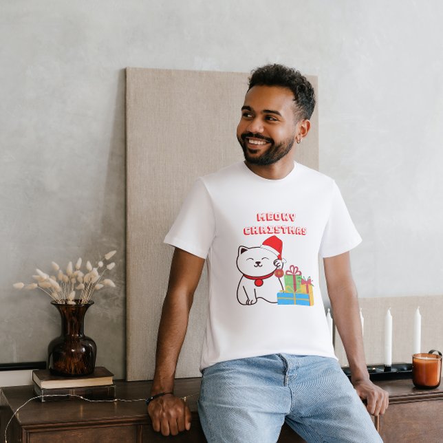 Meowy Christmas! Cartoon Cat Christmas Design T-Shirt (Creator Uploaded)