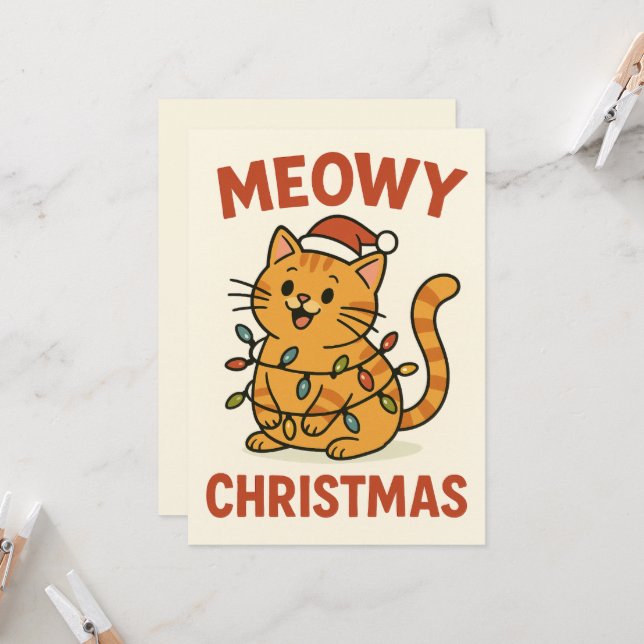Meowy Christmas Cat Card (Front/Back In Situ)