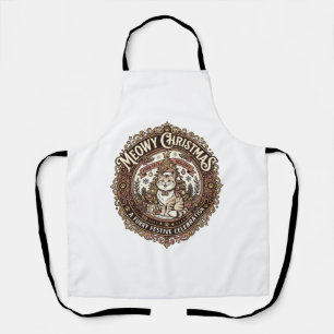 Meowy Christmas Cat Christmas Vintage Vector Art S Apron