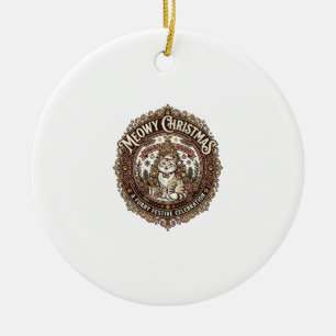 Meowy Christmas Cat Christmas Vintage Vector Art S Ceramic Tree Decoration