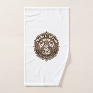 Meowy Christmas Cat Christmas Vintage Vector Art S Hand Towel
